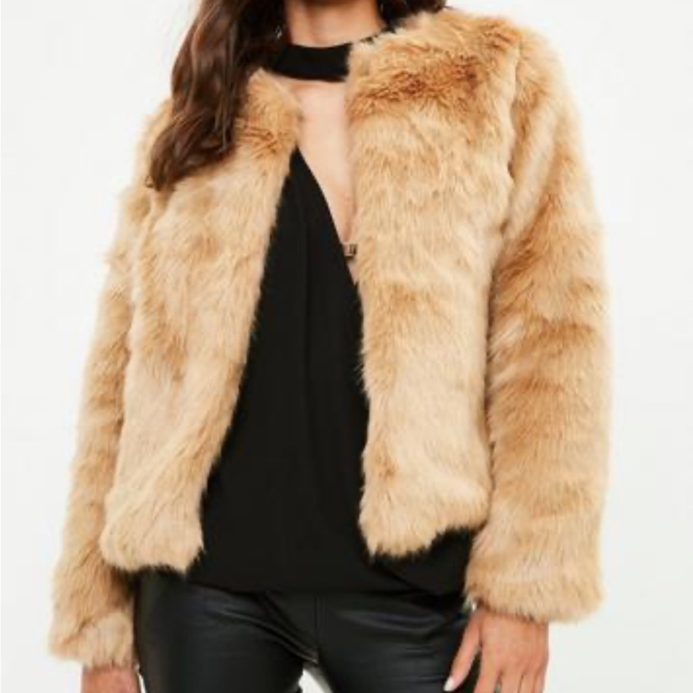 Tan Faux Fur Coat - Missguided